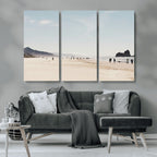 Minimalist Beach Wall Art Canvas Print, Framed Coastal Serenity Soft Sand
