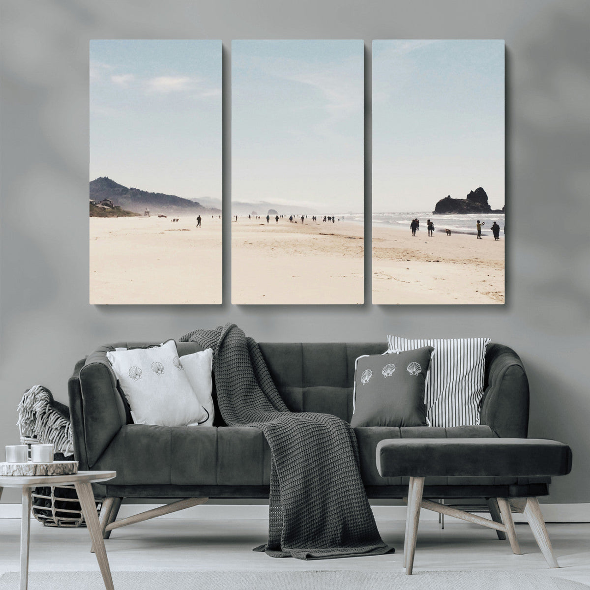 Minimalist Beach Wall Art Canvas Print, Framed Coastal Serenity Soft Sand