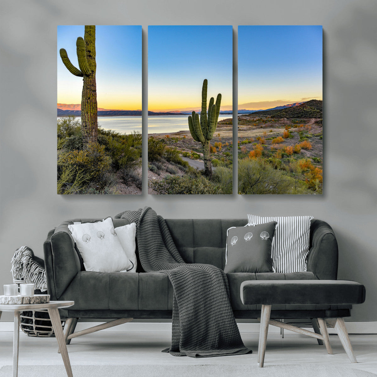 Saguaro Cactus Wall Art Canvas Print, Framed Desert Sunset Southwestern
