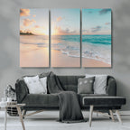 Beach Sunset Wall Art Canvas Print, Framed Ocean Waves Summer Escape