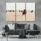 Bison Herd Wall Art Canvas Print, Framed Western Prairie Serenity