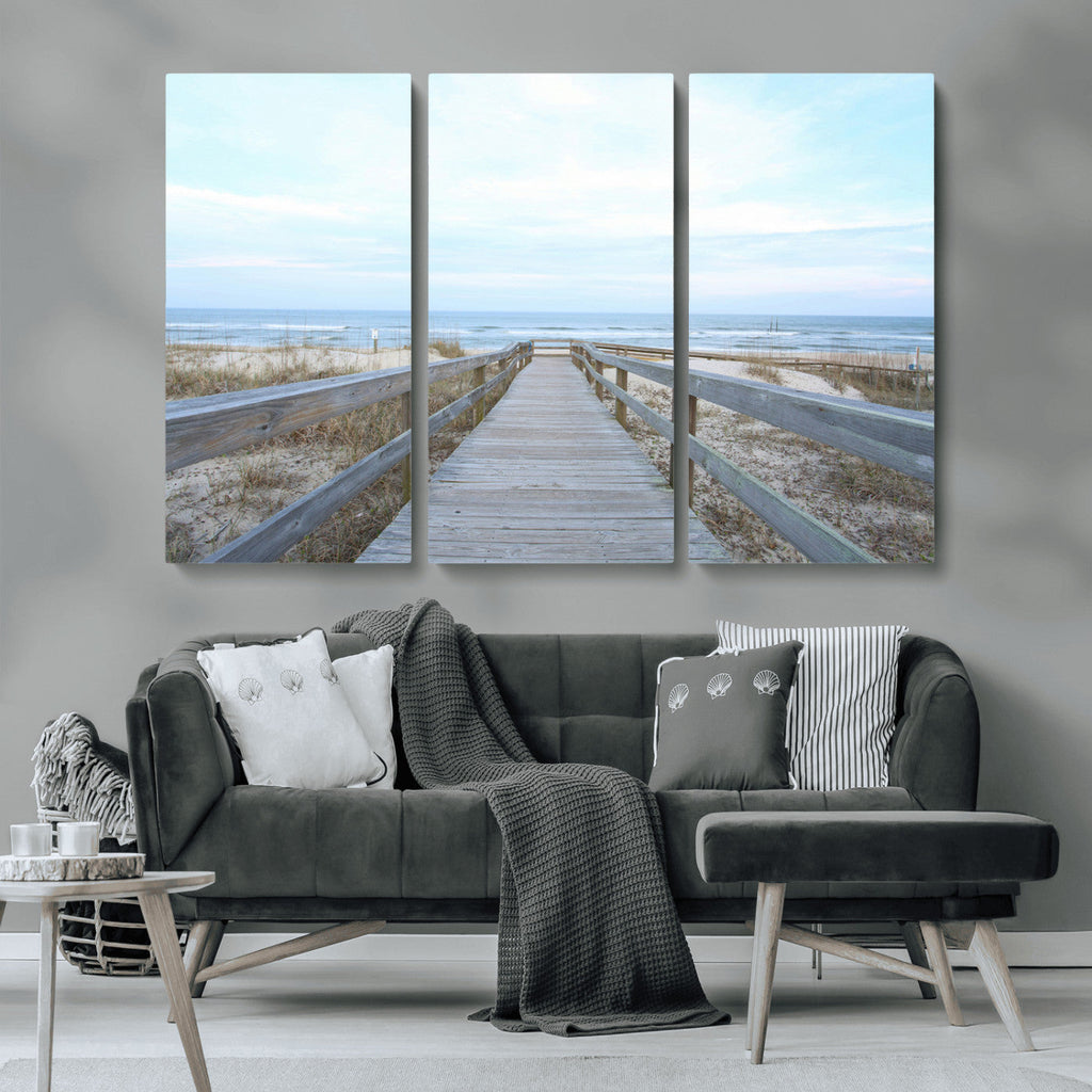 Beach Boardwalk Wall Art Canvas Print, Framed Coastal Serenity Ocean View