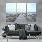 Beach Boardwalk Wall Art Canvas Print, Framed Coastal Serenity Ocean View