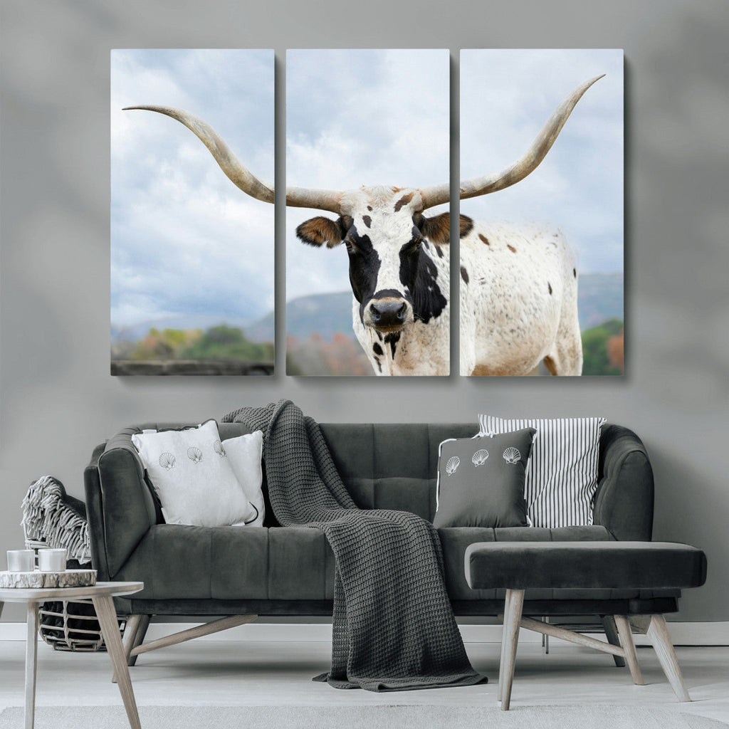 Texas Longhorn Wall Art Canvas Print, Framed Western Rustic Farmhouse