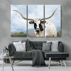 Texas Longhorn Wall Art Canvas Print, Framed Western Rustic Farmhouse