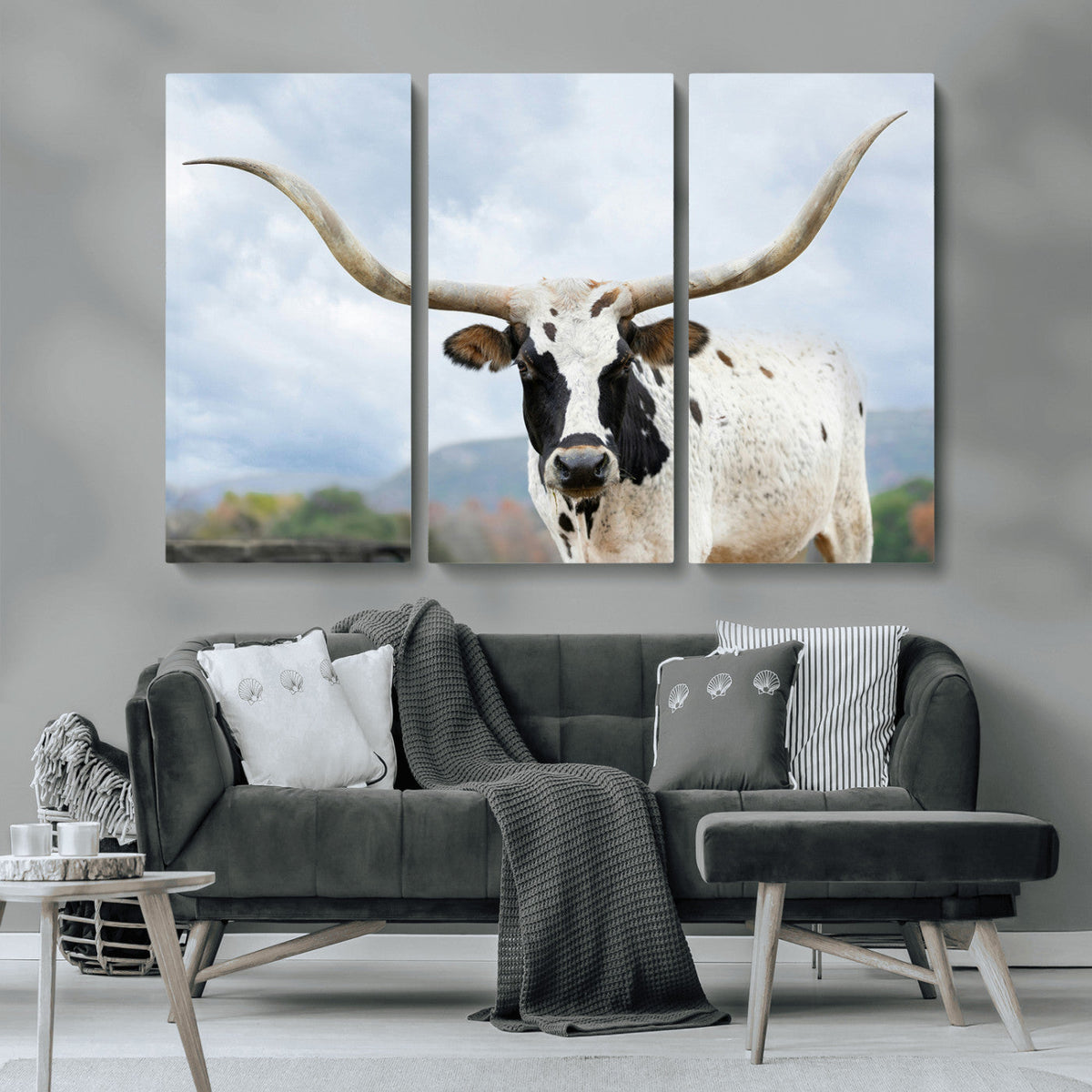 Texas Longhorn Wall Art Canvas Print, Framed Western Rustic Farmhouse