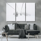 Ski Lift Wall Art Canvas Print, Framed Snowy Landscape Art, Alpine Adventure Nordic Minimalist Decor