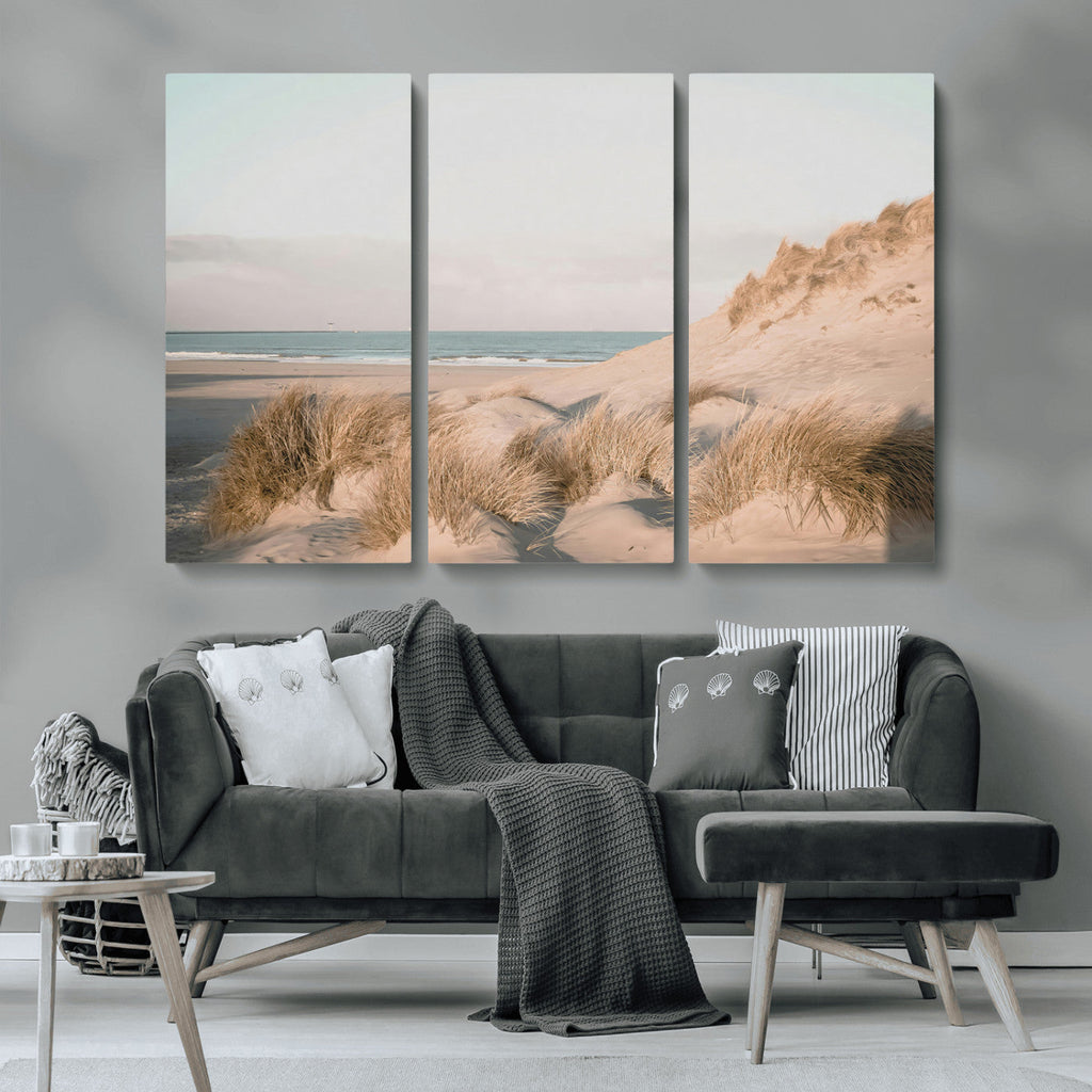 Beach Landscape Wall Art Canvas Print, Framed Sand Dune Photography, Minimalist Seascape Coastal Decor
