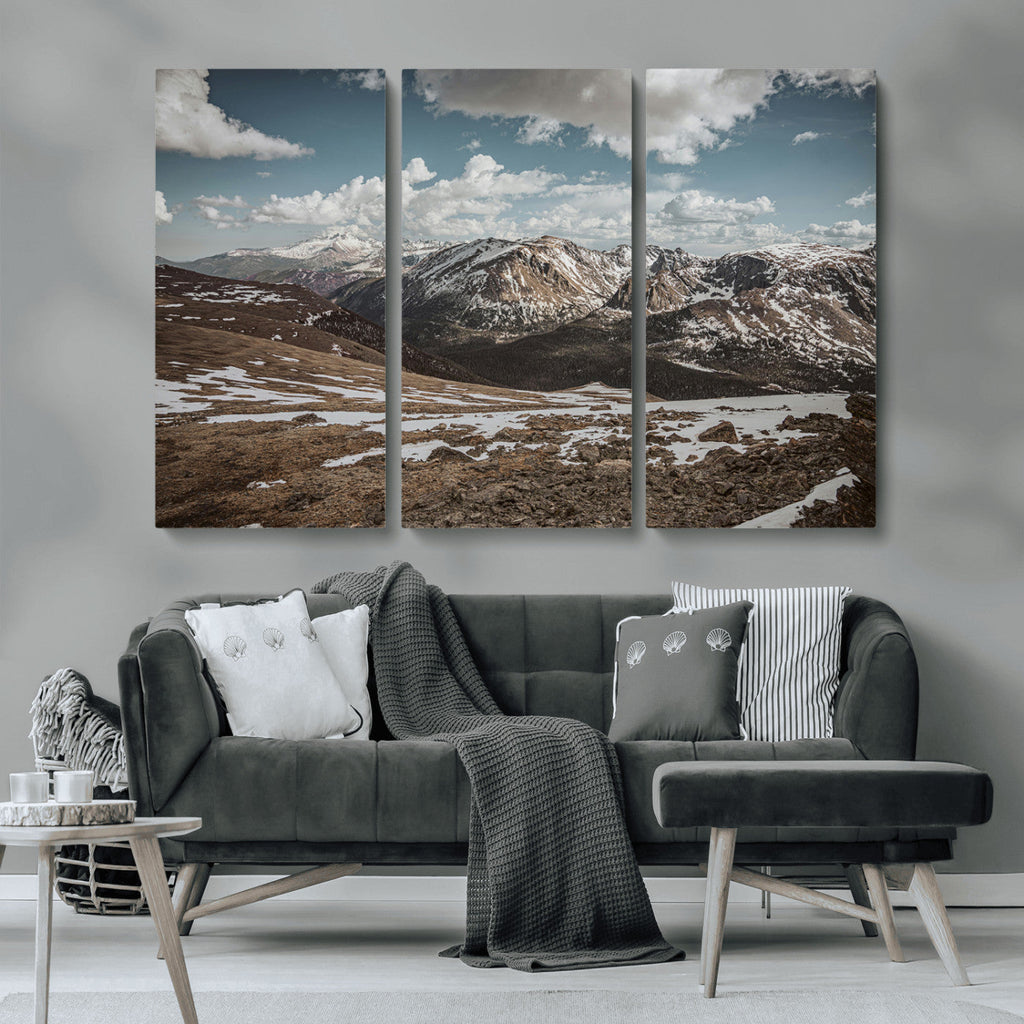 Mountain Landscape Wall Art Canvas Print, Framed Snowy Peaks Art, Rugged Highlands Rustic Adventure Decor