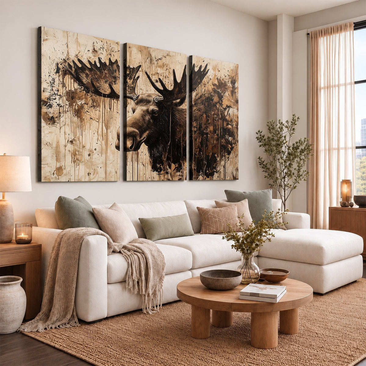 Moose Canvas Wall Art, Rustic Wildlife Painting Print
