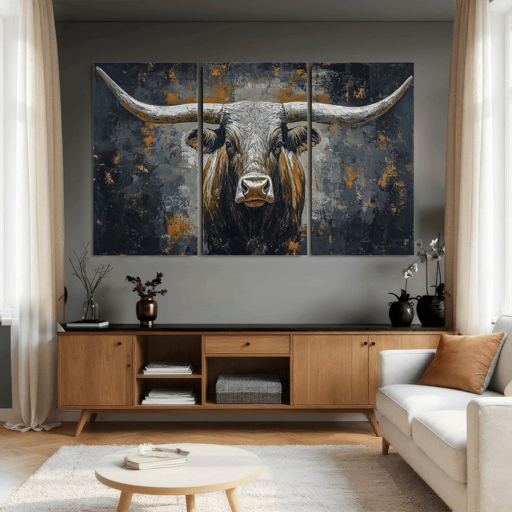Rustic Bull Wall Art Canvas Print, Longhorn Wall Decor