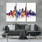 Atlanta Skyline Wall Art Canvas Print, Framed Colorful Watercolor Cityscape