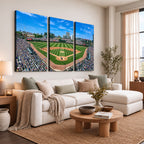 Wrigley Field Baseball Stadium Canvas Wall Art, Packed Crowd and Chicago Skyline
