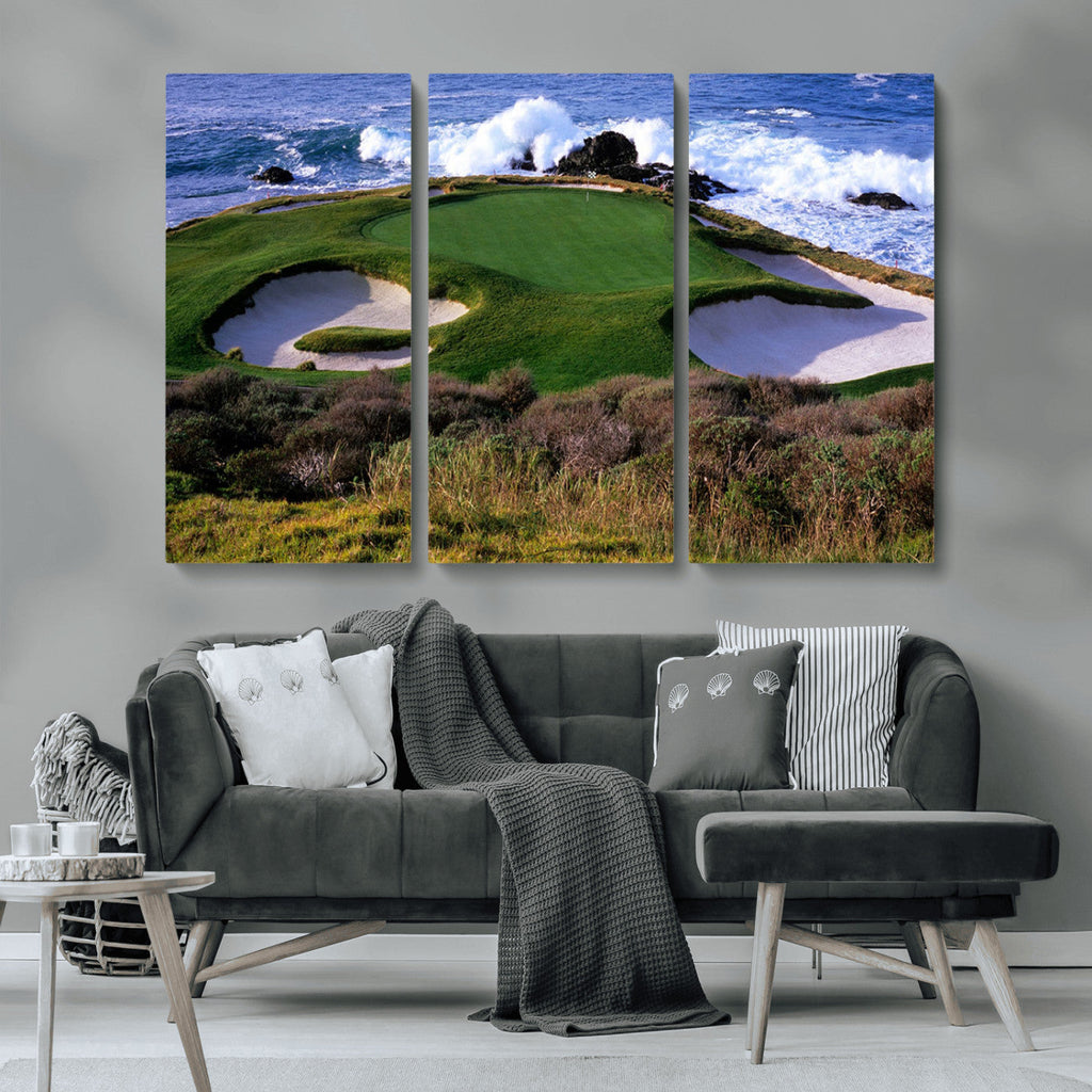 California Pebble Beach Golf Links Wall Art Canvas Print, Iconic Monterey Coastal Golf Course