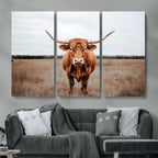 Longhorn Bull Wall Art Canvas Print, Framed Rustic Decor