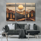Wooden Mountain Layers Art | Rustic Pine Tree Landscape