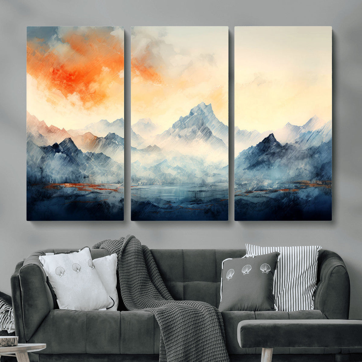 Warm Clouds Abstract Mountain Wall Art, Modern Landscape Canvas Print