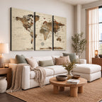 Vintage World Map Wall Art Canvas Print for Living Room, Office and Study