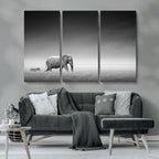 Elephant and Zebra Wall Art Canvas Print, Modern Artwork