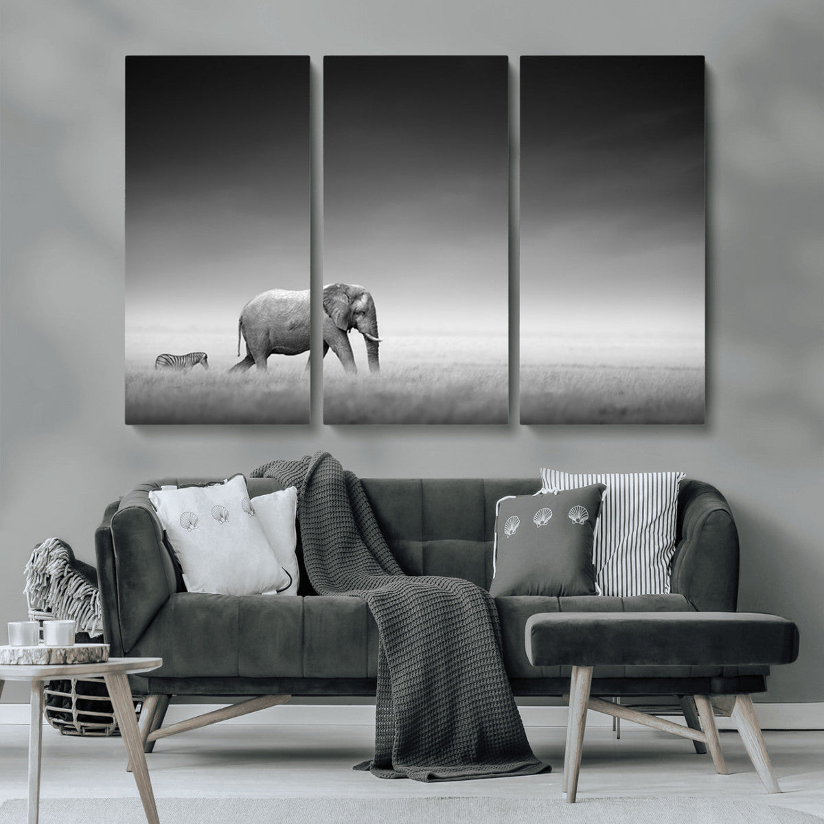 Elephant and Zebra Wall Art Canvas Print, Modern Artwork