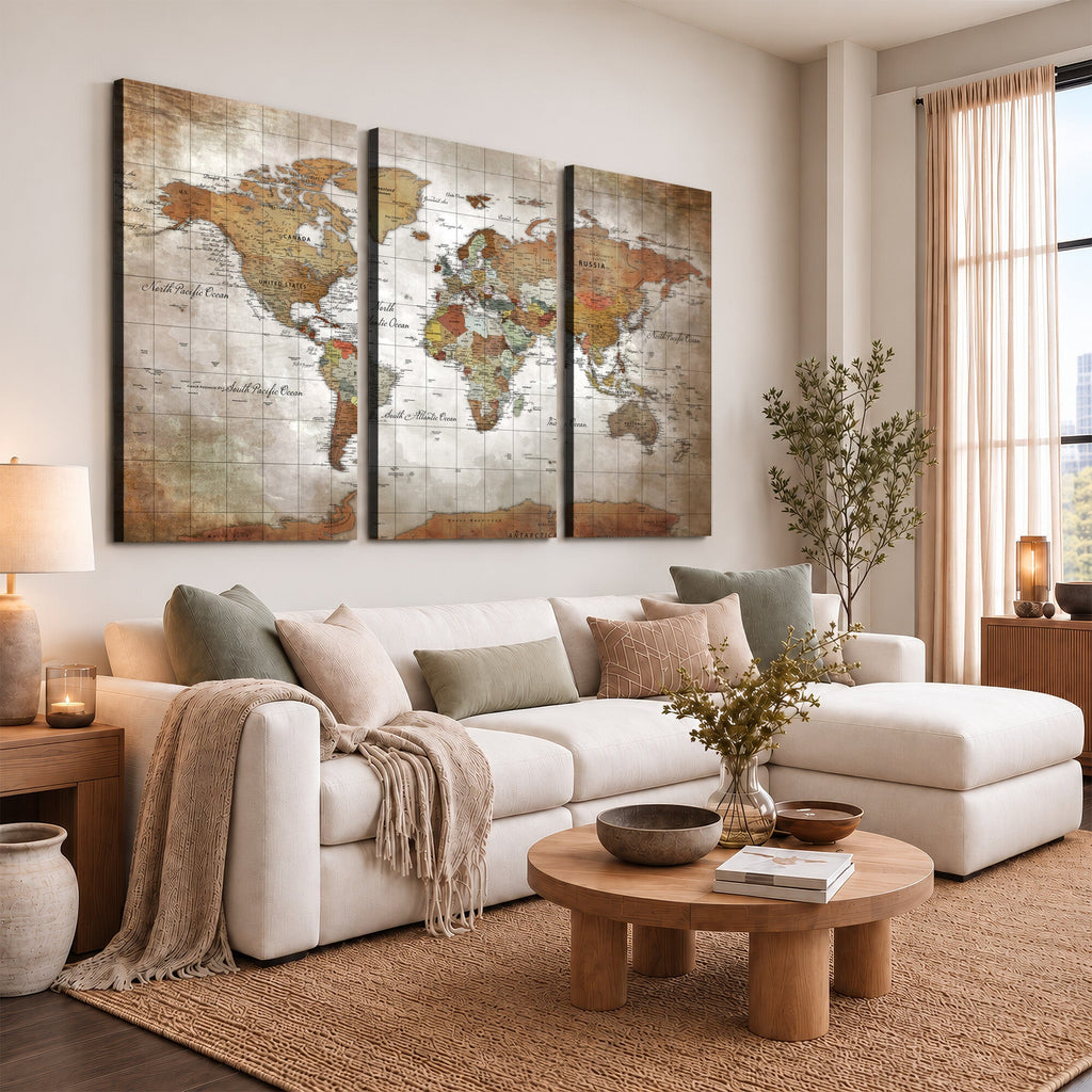 Vibrant Watercolor World Map Canvas Wall Art | Framed Travel Map