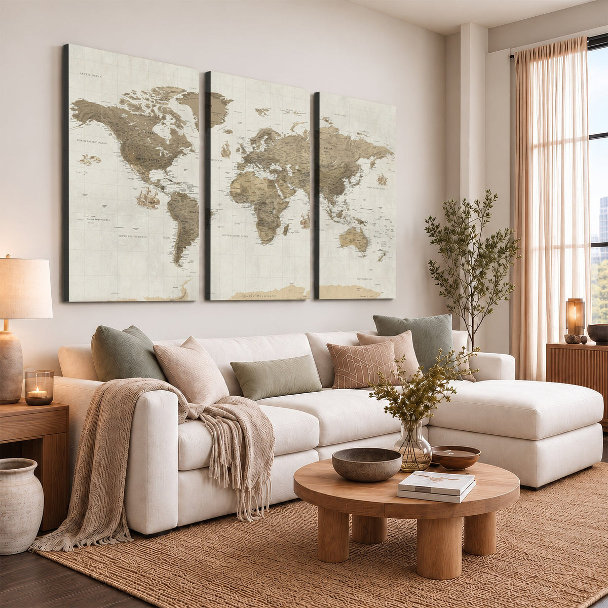 Detailed World Map Wall Art Canvas Print