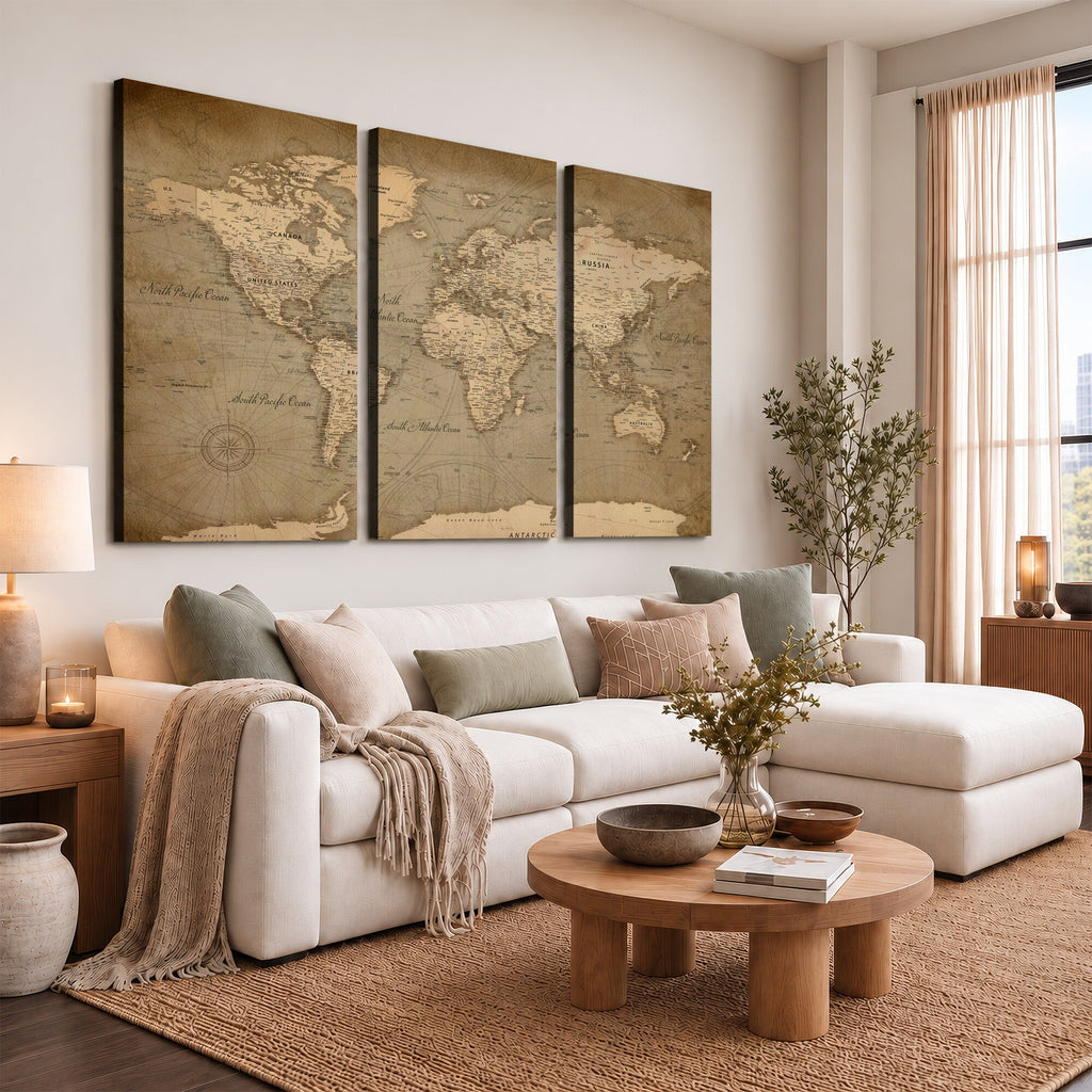 Dark World Map Canvas Print | Framed Travel Map Wall Art