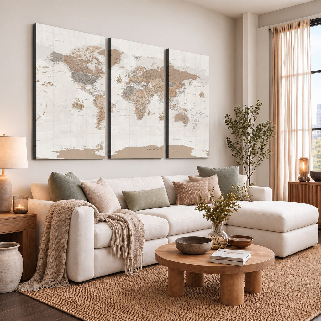 Framed Large World Map Canvas Print for Office Decor