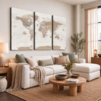 Framed Large World Map Canvas Print for Office Decor