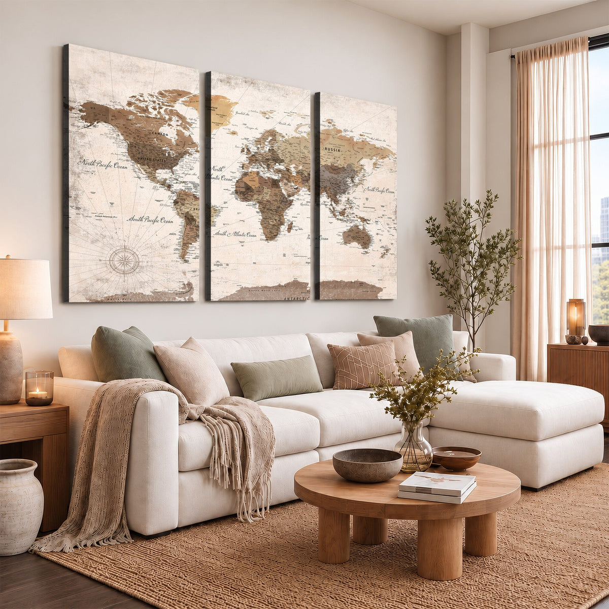 Modern World Map Canvas Print | Framed Travel Map Wall Art