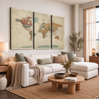 Vintage World Map Canvas Wall Art Print | Framed Modern World Map