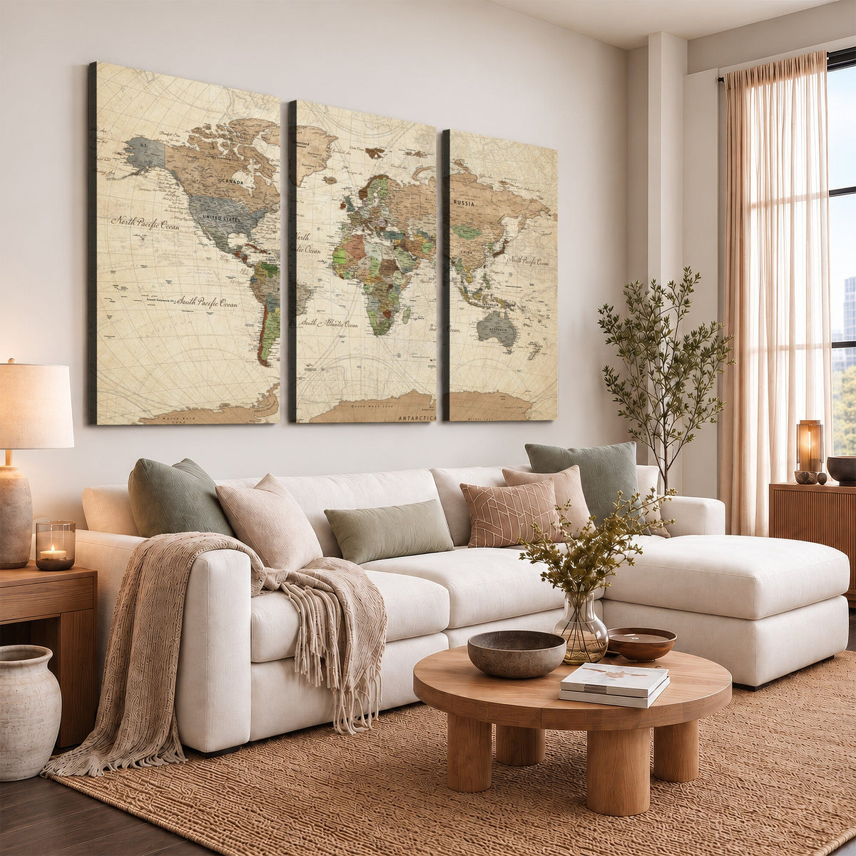Framed World Map Wall Art for Home and Office Decor