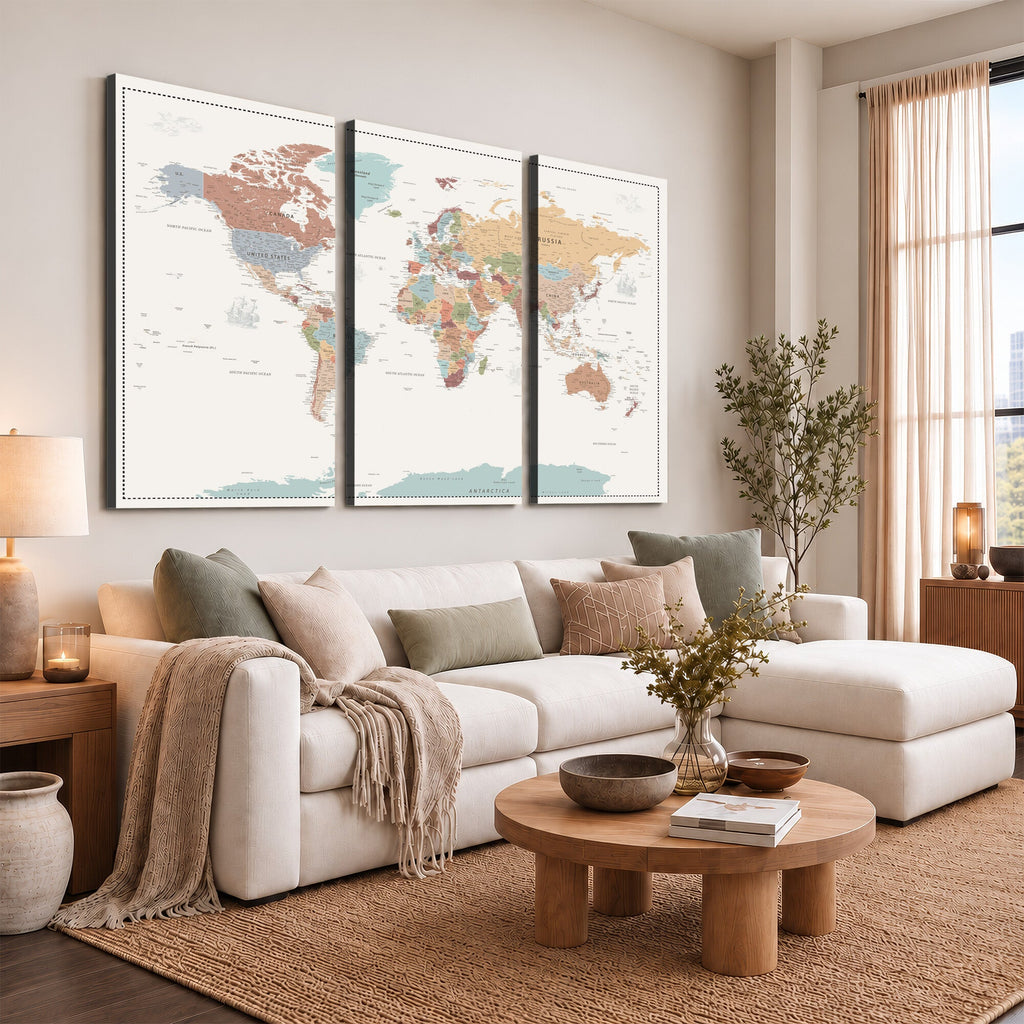 Pastel Colors World Map Wall Art Canvas Print