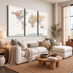 Pastel Colors World Map Wall Art Canvas Print