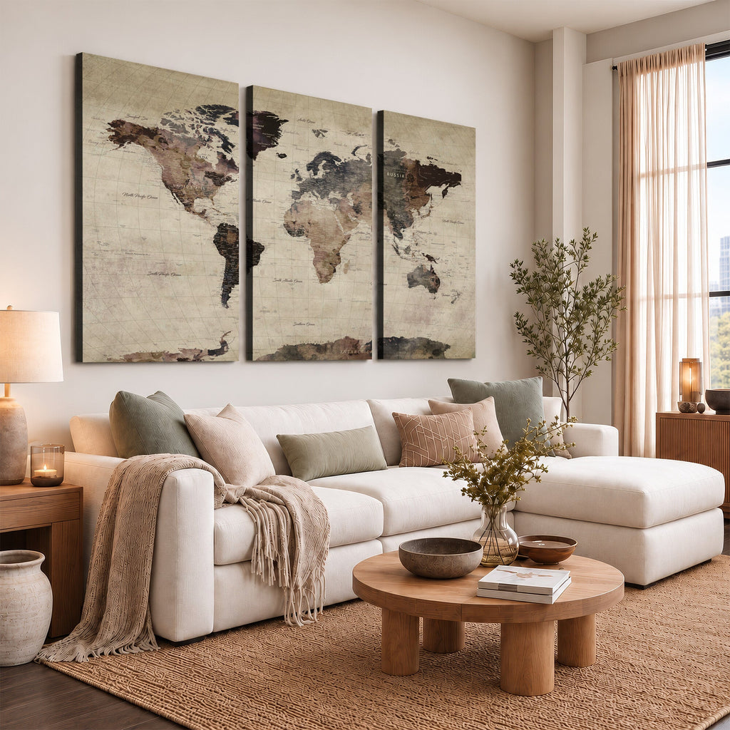 World Map Canvas Print, Detailed Map of the World, Adventure Gift for Couples and Anniversaries