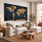 Vintage World Map Canvas Wall Art | Detailed Map with Countries, Oceans and Continents