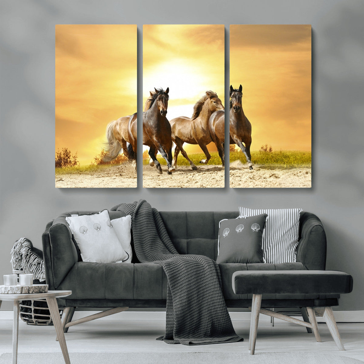 Wild Horses Wall Art Canvas Print, Framed Galloping Herd