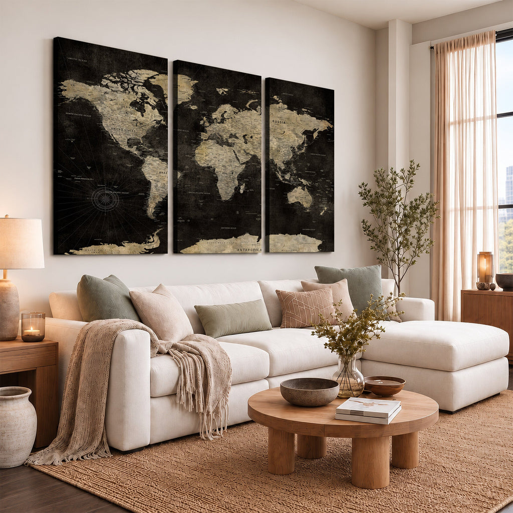 Push Pin World Map Canvas Wall Art Print, Interactive Travel Map
