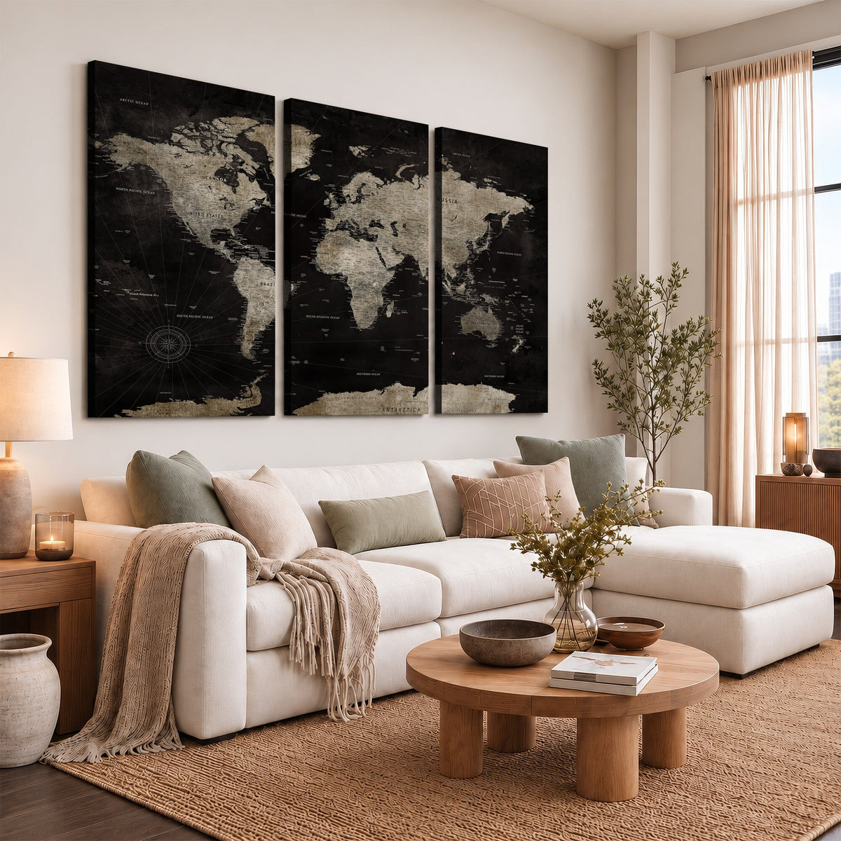 Detailed World Map Wall Art Print | Large Framed World Map Canvas
