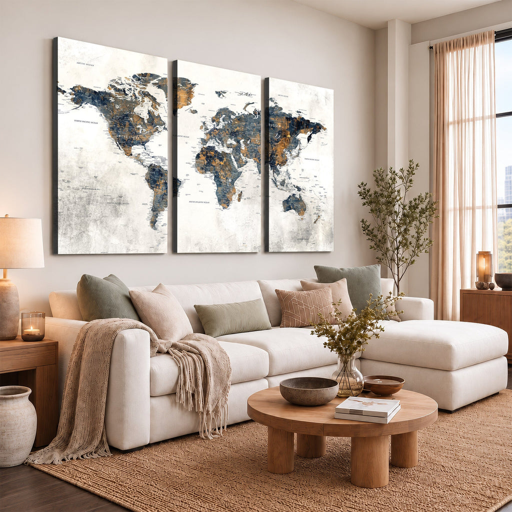 World Map Wall Art Canvas Print for Office Wall Decor