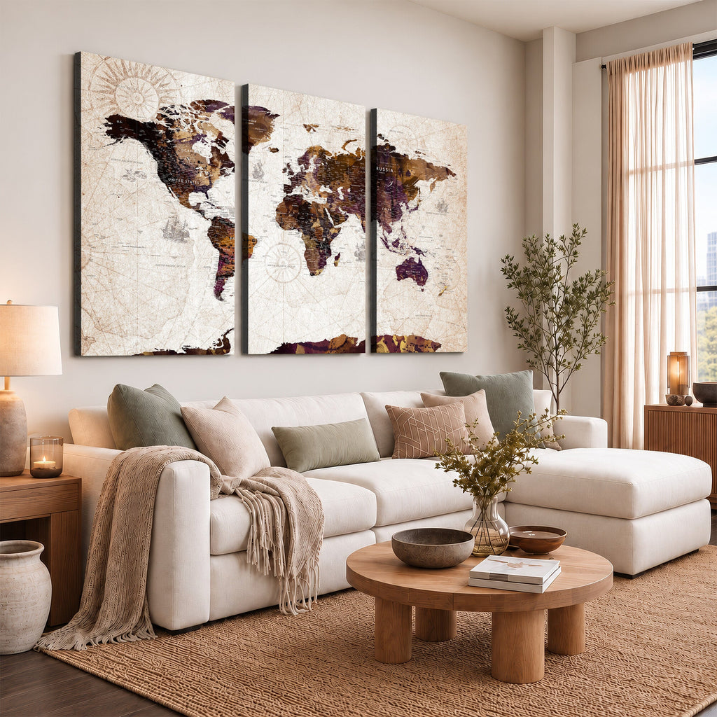 Blue Watercolor World Map Canvas Print | Framed Modern Wall Art
