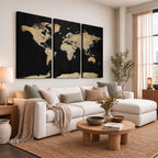 Beige World Map Canvas Wall Art Print, Minimal Black and Beige Map