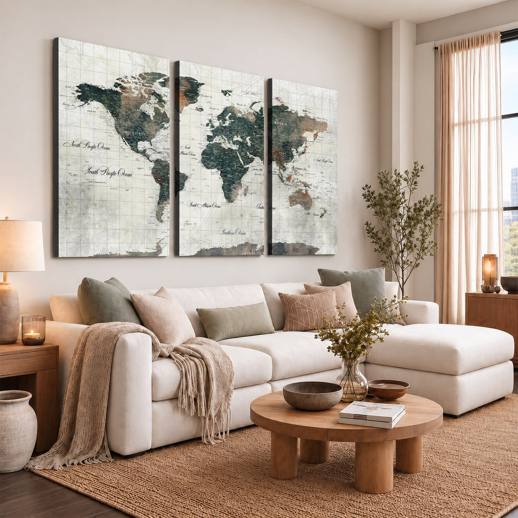 World Map Canvas Print | Framed Travel Map Wall Art for Couples