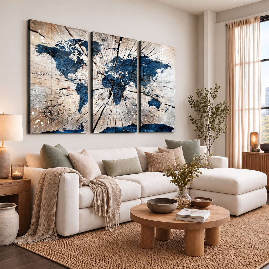 Rustic World Map Canvas Print | Framed Wall Art for Couples