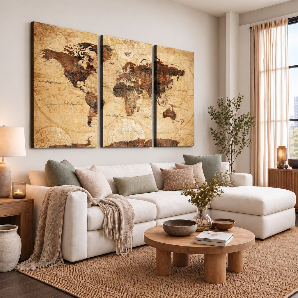 Modern Red and Gray World Map Canvas Print | Framed Wall Art