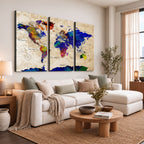 Watercolor World Map Canvas Print | Framed Wall Art for Couples
