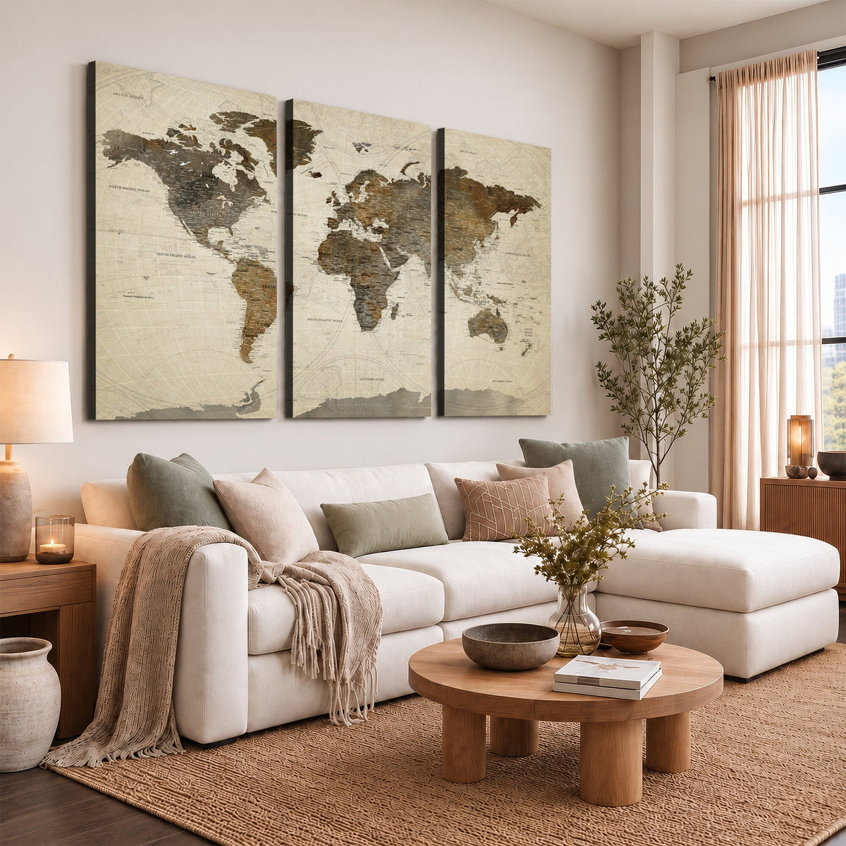 Vintage World Map Canvas Wall Art | Framed Antique Style Travel Map