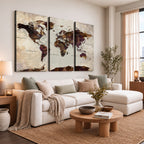 World Map Canvas Triptych | Colorful Global Wall Art for Living Rooms