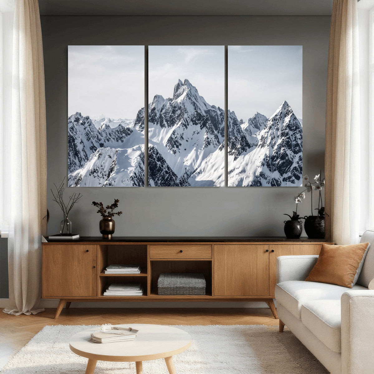 Snowy Mountain Range Canvas Print, Alpine Peaks Landscape Wall Art