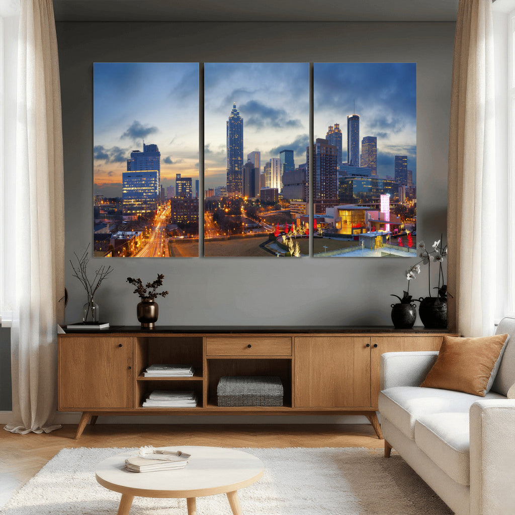 Atlanta Skyline Wall Art Canvas Print, Atlanta Downtown Night Cityscape